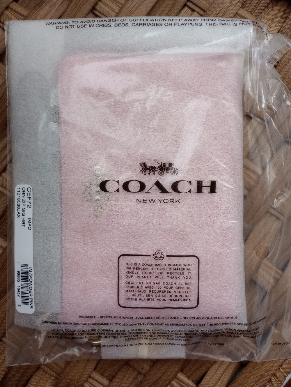 Coach Corner Zip Wristlet in Powder Pink Signature Canvas with Flower Charm - Picture 5 of 5